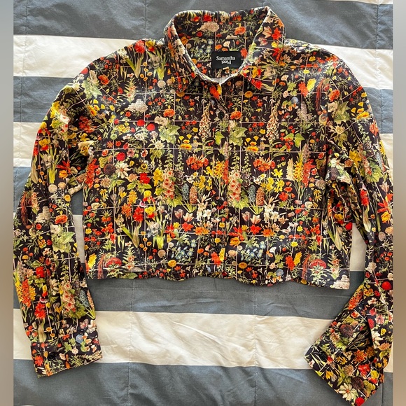 Samantha Pleet Tops - Samantha Pleet floral grid crop blouse with scallop hem - L